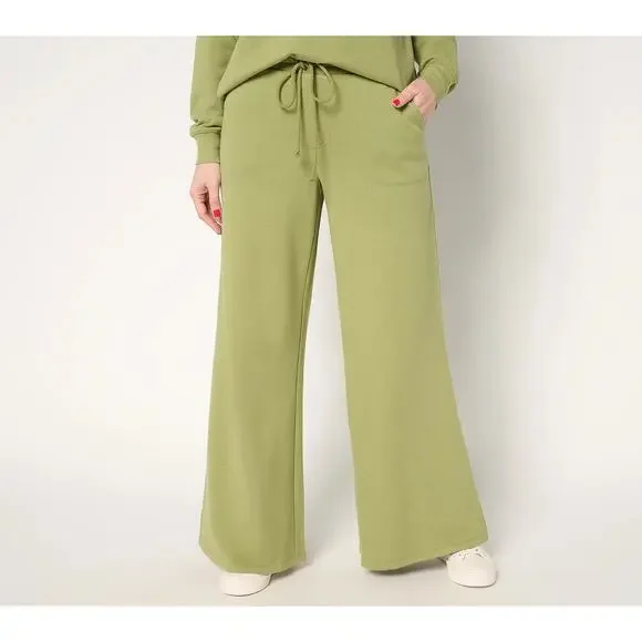Peace Love World Boheme Regular French Terry Monica Wide Leg Pants Sz L Green - Picture 2 of 13